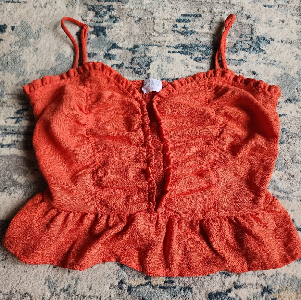 Orange Ruffle Smocked Crop Tank Top Size M